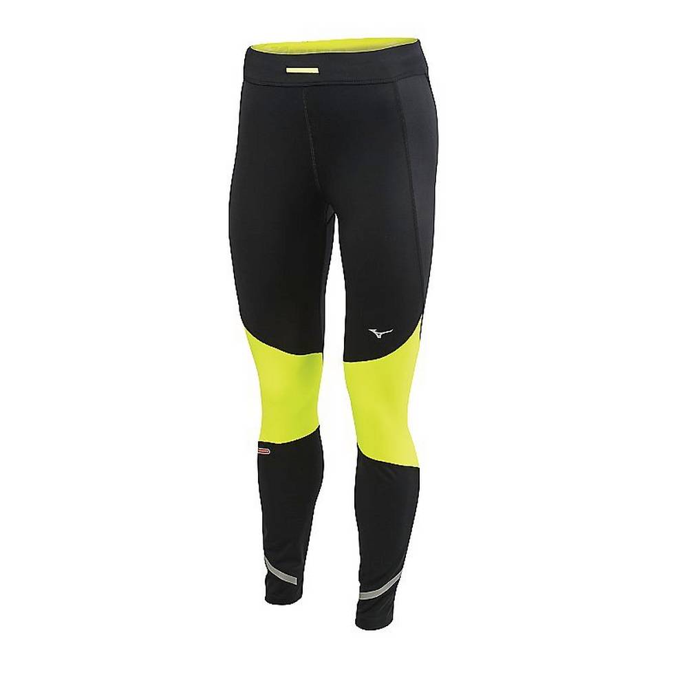 Mizuno Women's Static Breath Thermo Windproof Running Tights Black/Yellow (421606-JPF)